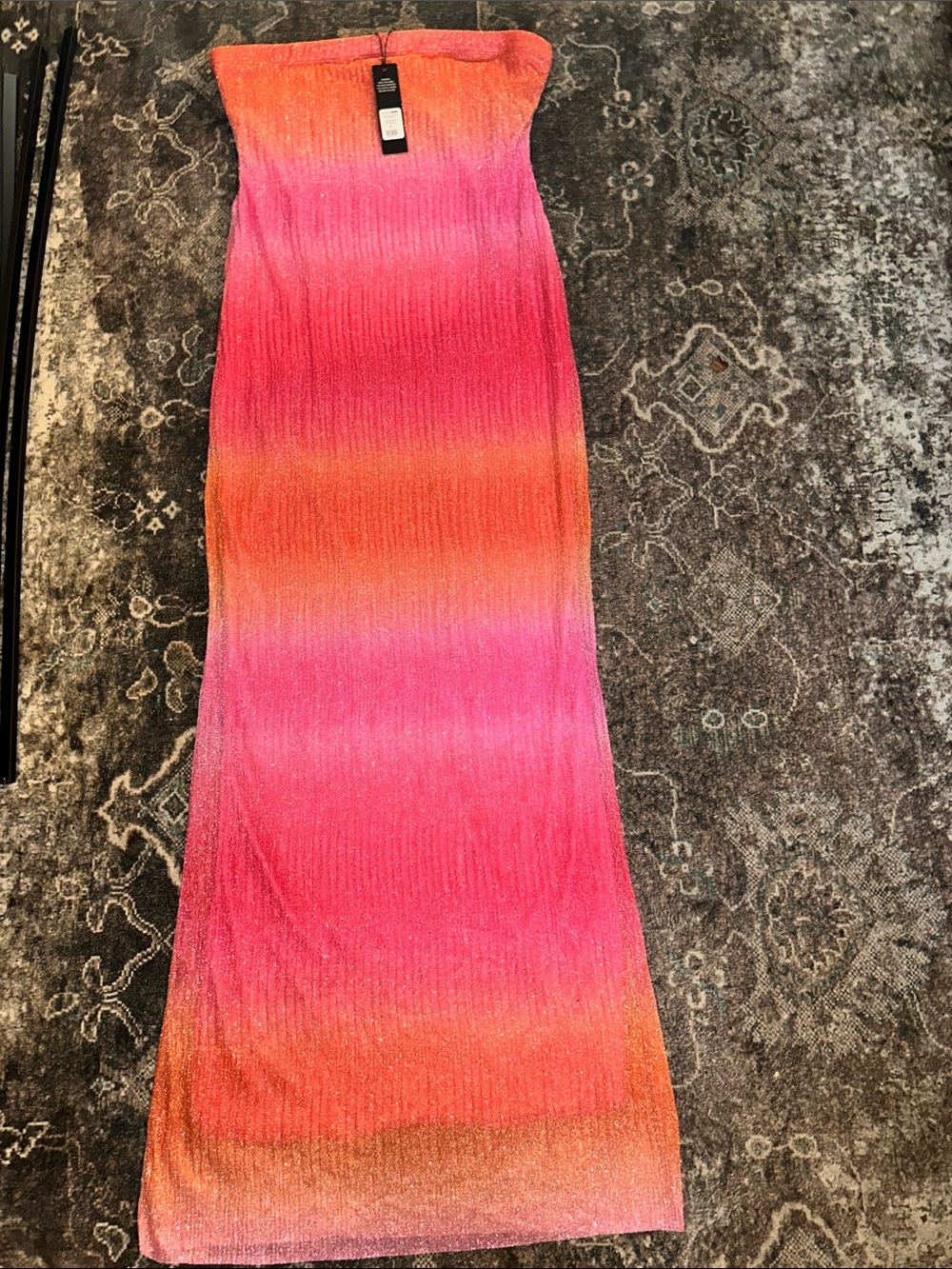 Bright ombre pink maxi strapless dress